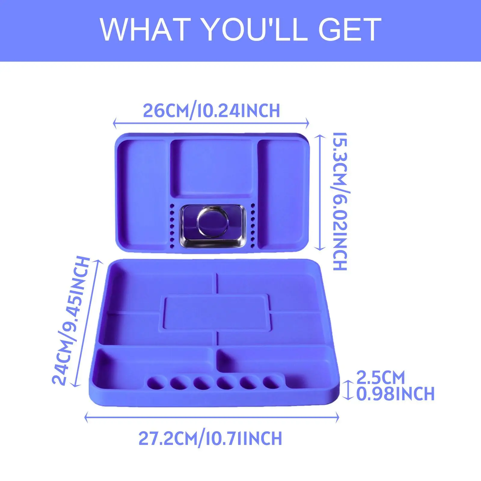 2x Vassoi per attrezzi in silicone con vassoio magnetico per piccole parti Organizzatore di attrezzi automobilistici per dadi Bulloni Punte per cacciavite Presa Officina