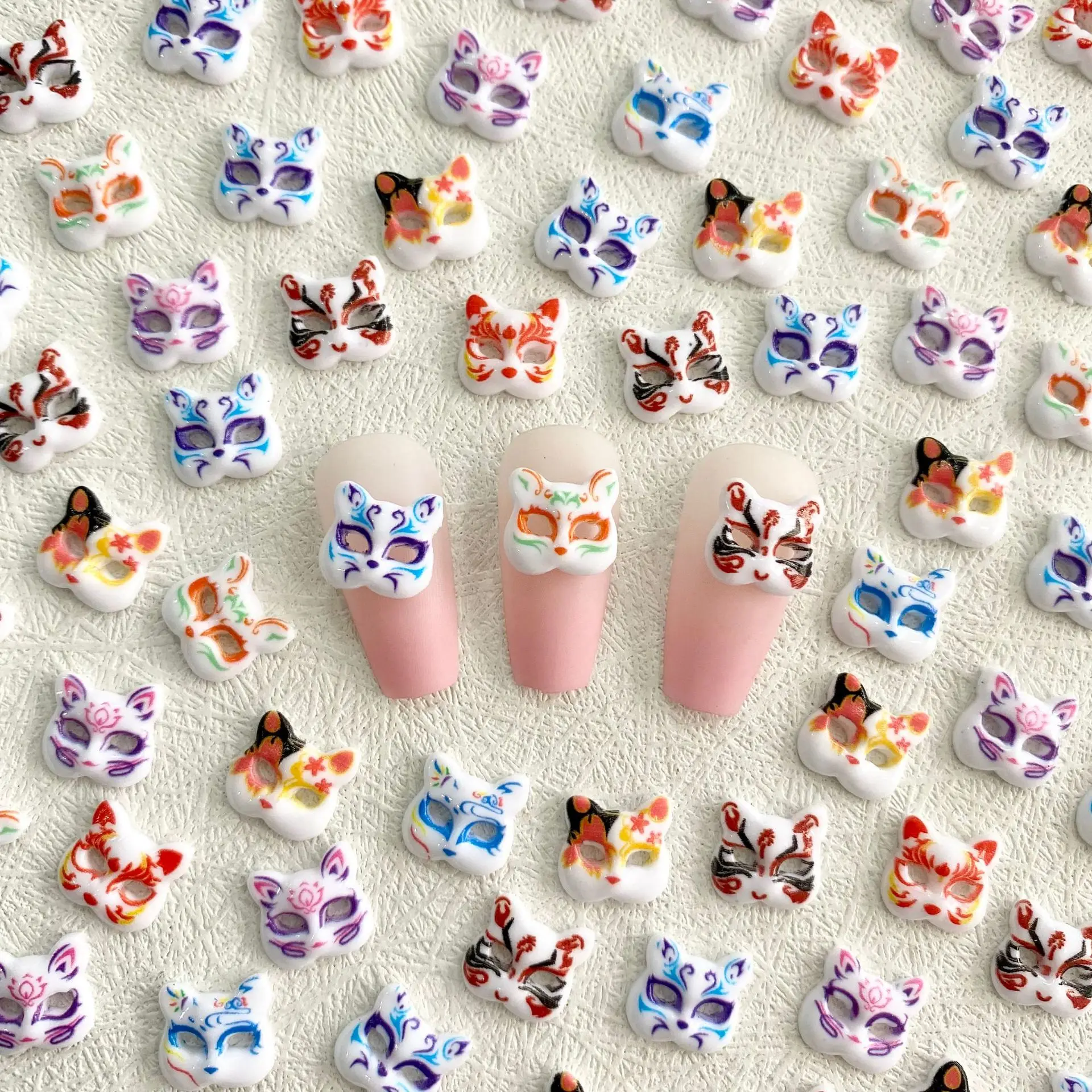 10PCS Japanese Anime Fox Mask 3D Nail Art Charms Kawaii Animals Accessories Nails Tips Decoration Supplies Manicure Decor Parts