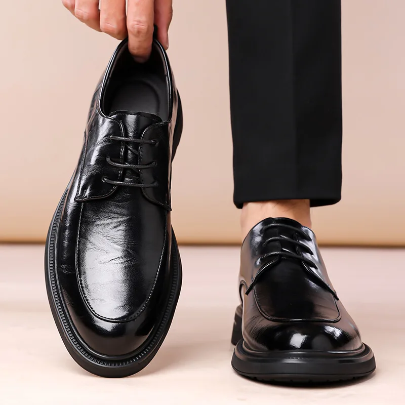 

Мужские черные кожаные туфли ручной работы, осенняя коллекция 2026, элегантные, в британском стиле, на плоской подошве, для свадьбы и торжественных мероприятий, размер 44
