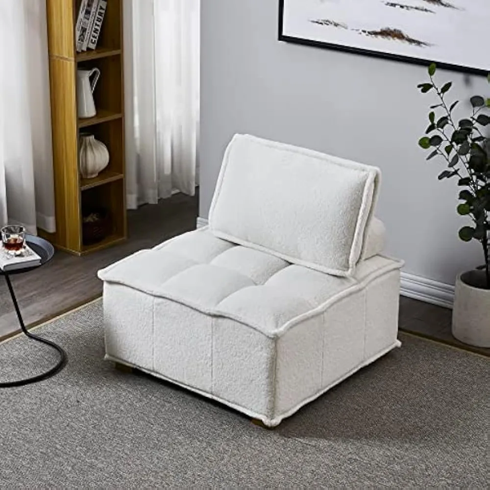 Living Room Sofa White Convertible Bed Futon Armless L-Shaped Couches for Living Room Office Home Furniture Modular Sectional