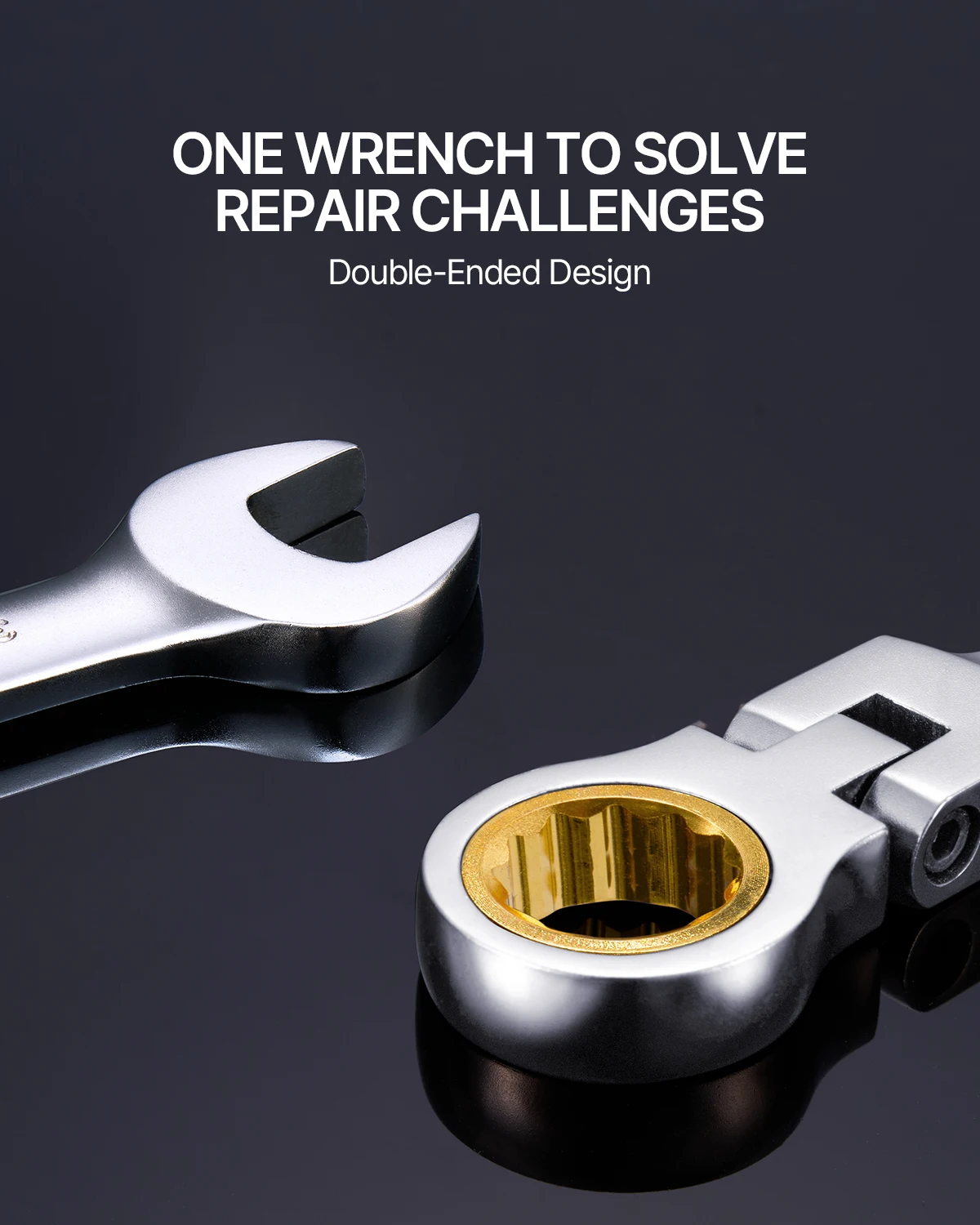 SucceBuy Flex-Head Ratcheting Wrench Set 8PCs Combination Wrench Set Roll-up Pouch Cr-V Steel Flexible Ratcheting Wrench Set