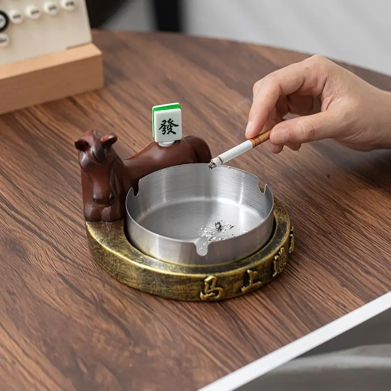 2026 New Style Horse Success Retro Ashtray with Lid Creative Personalized Office Living Room Home Decor Anti Ash Flying
