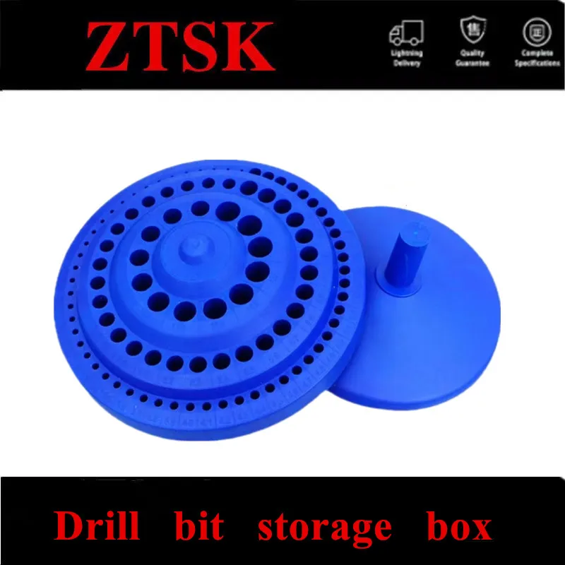 Hot 1pcs Round Shape Plastic Hard 100pcs 1-13mm Drill Bit Storage Case Stand Blue Hole Bore Plastic Organizer Container Box