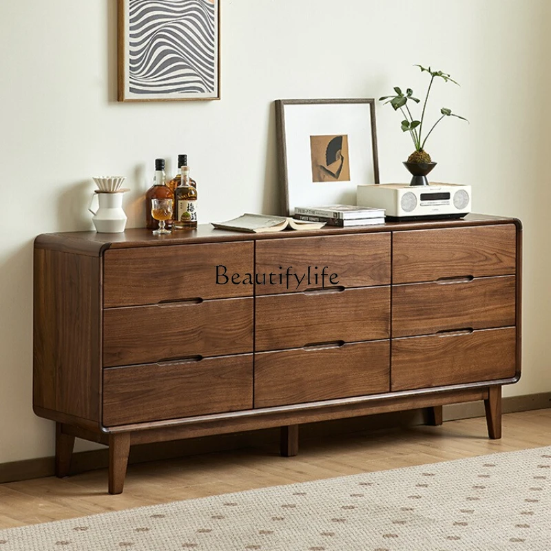 

North American black walnut nine-chest cabinet simple all-solid wood home living room wall locker