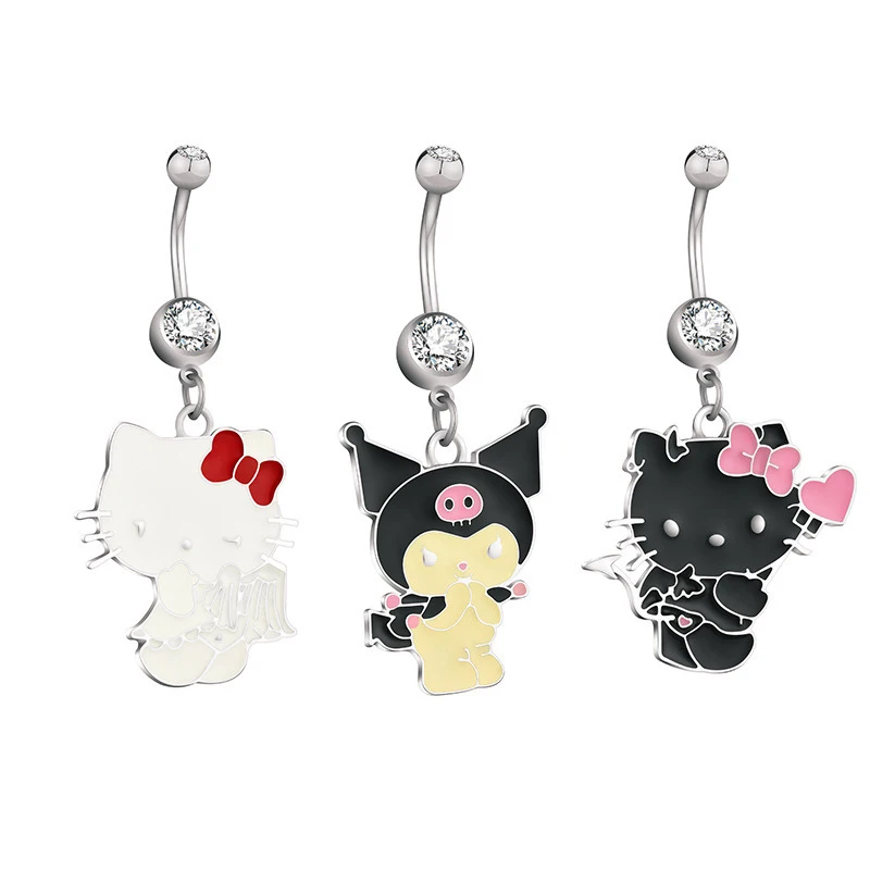 

Sanrios Hellokittys Belly Button Ring Cute Cartoon Kuromi Stainless Steel Belly Button Rings Men Women Body Piercing Jewelry