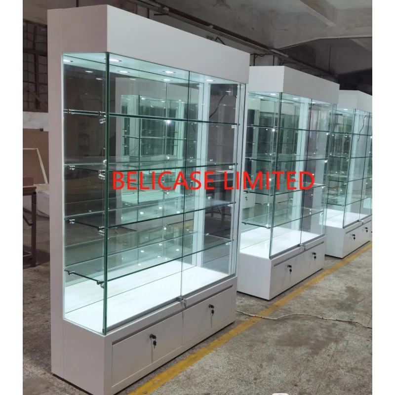 （customized）High End Display Cases Jewelry Showcase Modern Custom Made Glass Vitrine Jewelry Display Cabinet