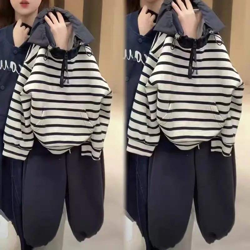 

Children's Hoodie Spring and Autumn Korean Version Boys' Sportswear Baby Striped Pullover Top Sweater 1 2 3 4 5 6 7 Years