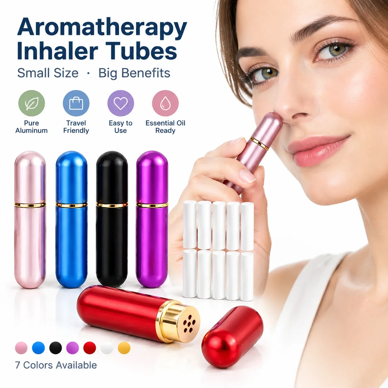 Travel 5ml Aluminum Nasal Inhaler Colored Replacement Aromatherapy Inhaler Empty Tubes for Essential Oil