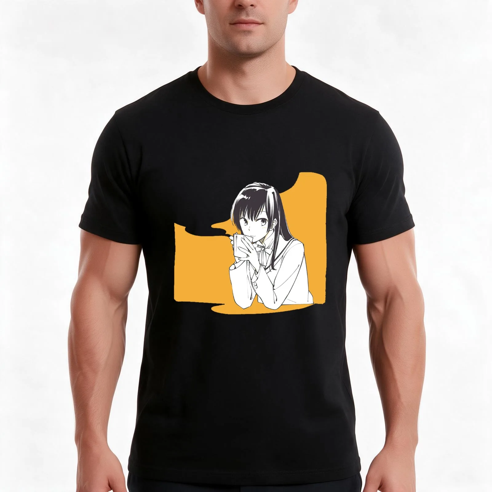 Nanami drinking tea T-Shirt, Summer Casual Cotton Tee, Oversized Streetwear Tops, Vintage Graphic Print, Loose Fit Short Sleeve