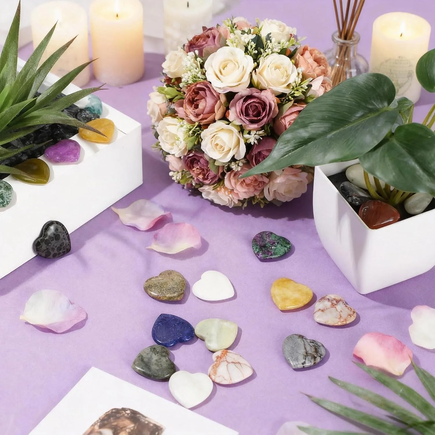15/30Pcs Heart Healing Stone Polished Healing Crystal Chakra Gems Heart Shaped Gemstones Bulk, Love Worry Stones Palm Pocket