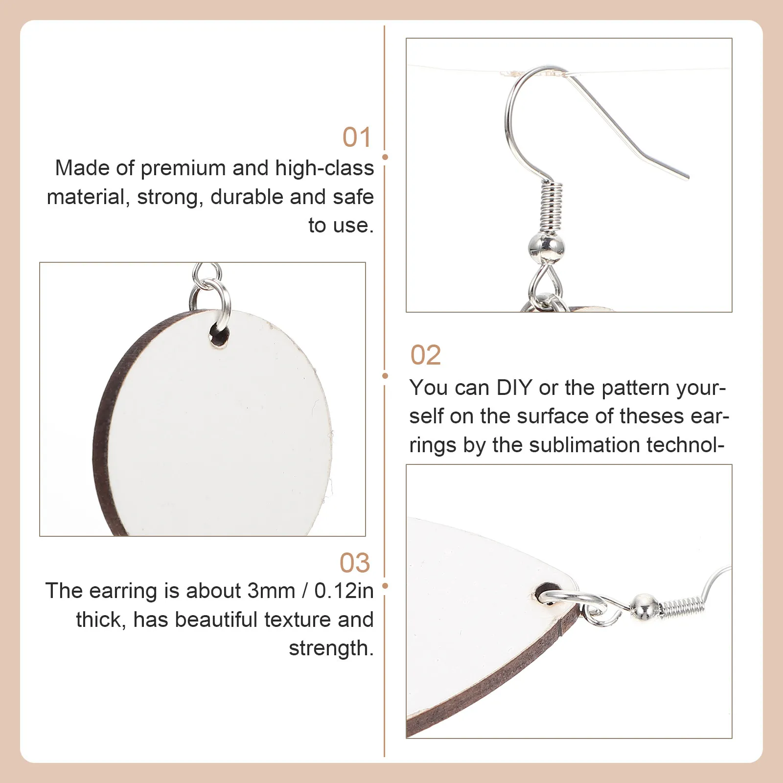 40Pcs Heat Transfer Sublimation Earrings Blank DIY Jewelry Pendants Double Sided Printable Thermal Transfer Unfinished Hooks