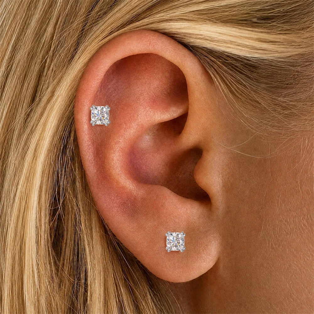 AIDE 925 Sterling Silber Klassischer Moissanit-Ohrstecker mit flacher Rückseite für Damen, 1 Karat, geometrische Form, Hochzeitsschmuck – Detail 25