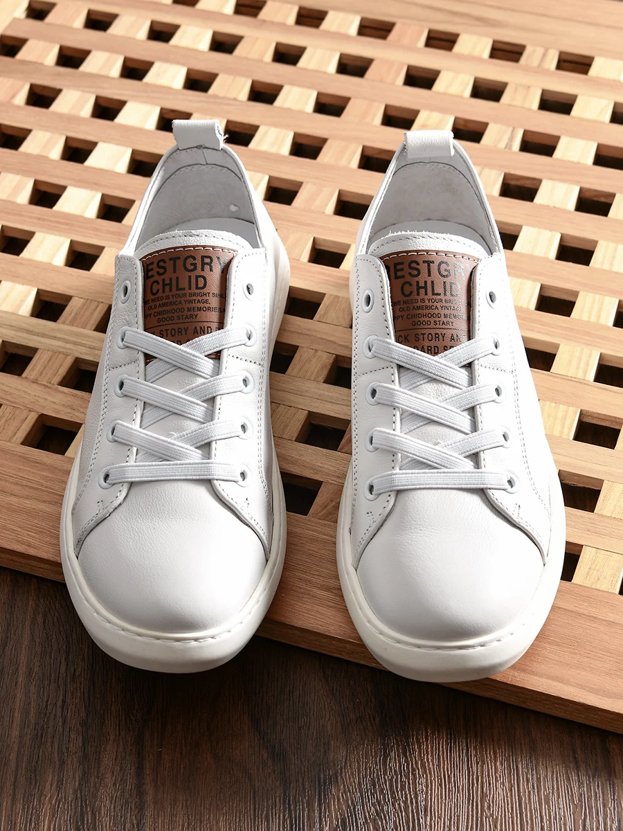 

Classic Return! Top Layer Cowhide Men's Fashion Simple Color Casual White Shoes Skate Shoes Breathable Slip-On round Toe