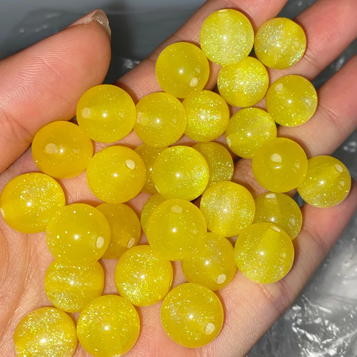 50pcs 8/12mm Yellow Resin Starry Sky Circular Spacer Beads DIY Bracelet Necklace Handmade Accessories