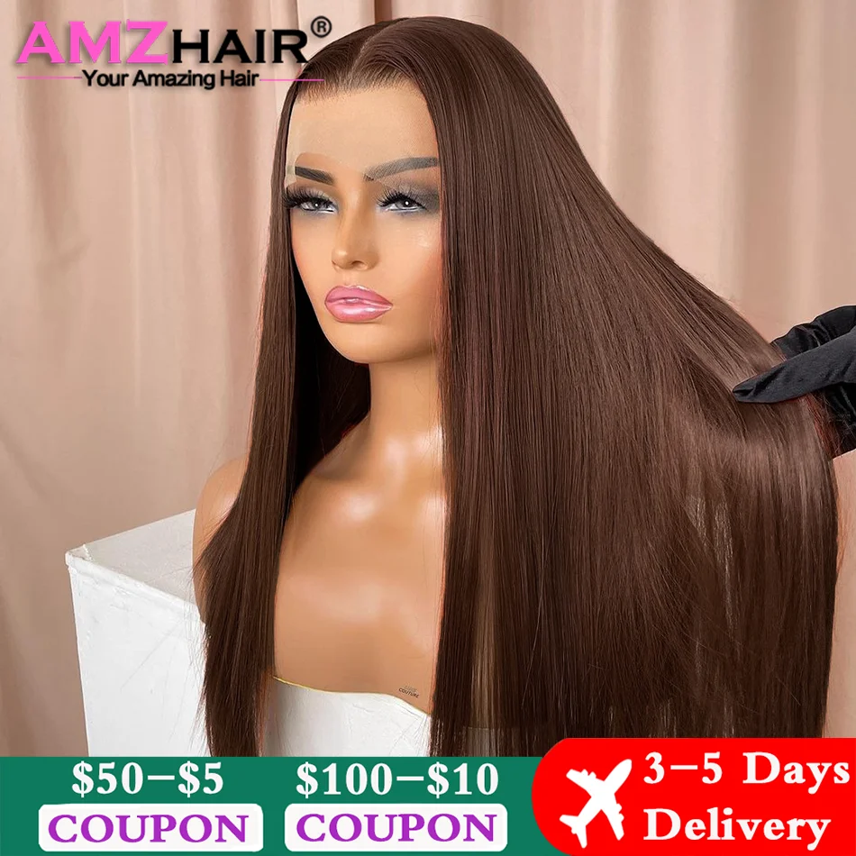 Chocolate Brown Bone Straight 13x4 13x6 Lace Front Human Hair Wigs Preplucked 360 Hd Full Lace Wig 4X4 Brown Colored Closure Wig