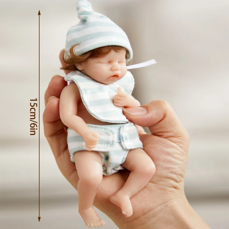 6inch 15cm Mini Reborn Baby Doll Girl Doll Full Body Silicone Realistic Artificial Soft Toy with Rooted Hair