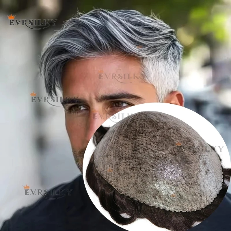 

Undetectable Gray 1B65 1b80 Dark Brown Men's Toupee 100% HumanHair Male Wig Durable 0.1mm Injection PU Natural Hairline Hairpiec