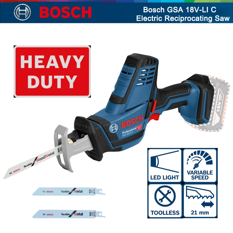 

Bosch GSA 18V-LI C Professional Electric Reciprocating Saw Heavy Duty Cordless Sabre Saw Rechargeable Wood Metal Cutting Saw