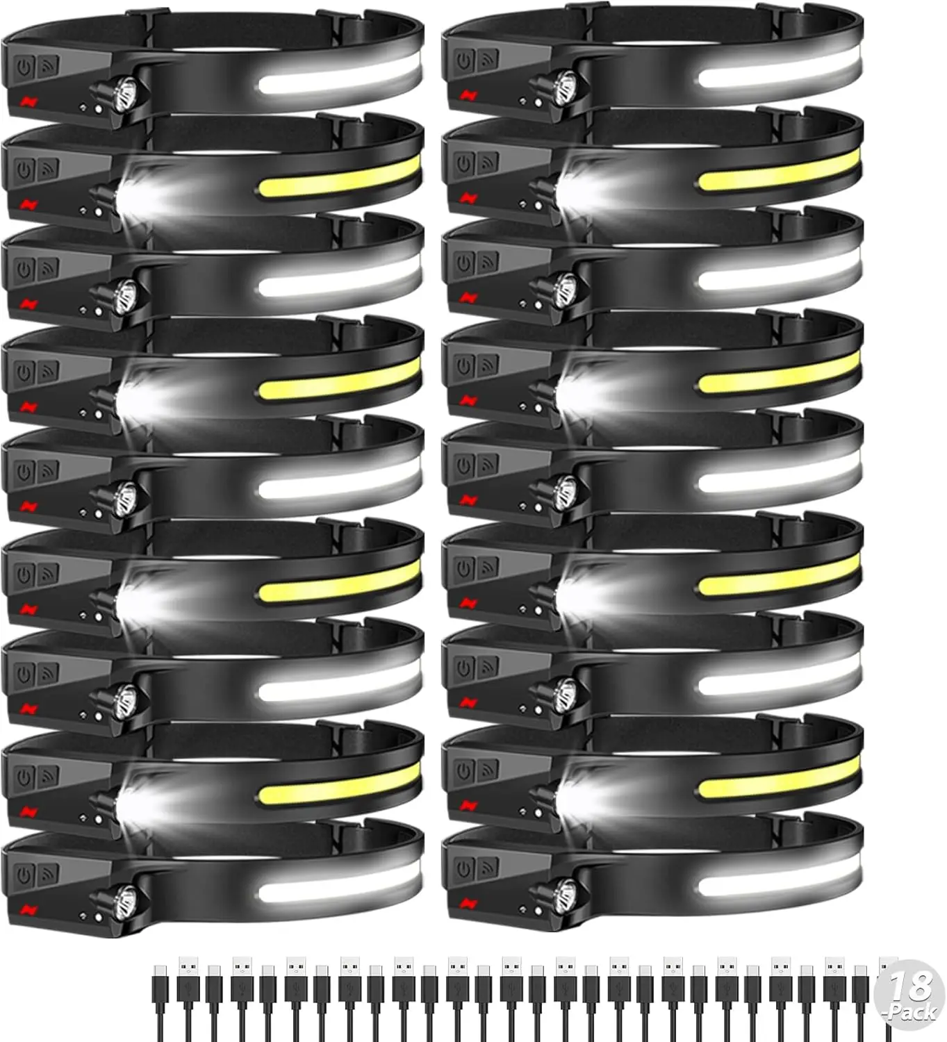

Rechargeable Headlamp 18 Pack, 230° Wide Beam with Motion Sensor, 6 Modes for Camping & Outdoor Activities