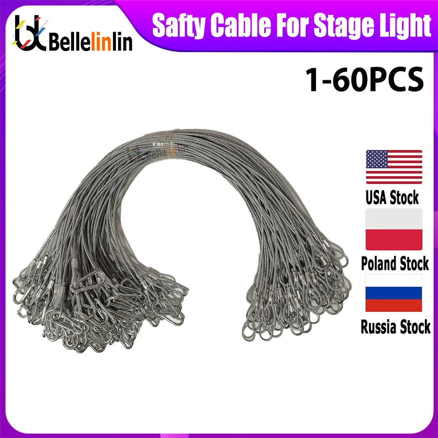 Cable de seguridad para luces de escenario, Cable de acero para luces de discoteca, cabezal móvil, Par de efectos de luz DJ, 1-60 Cables, envío gratis