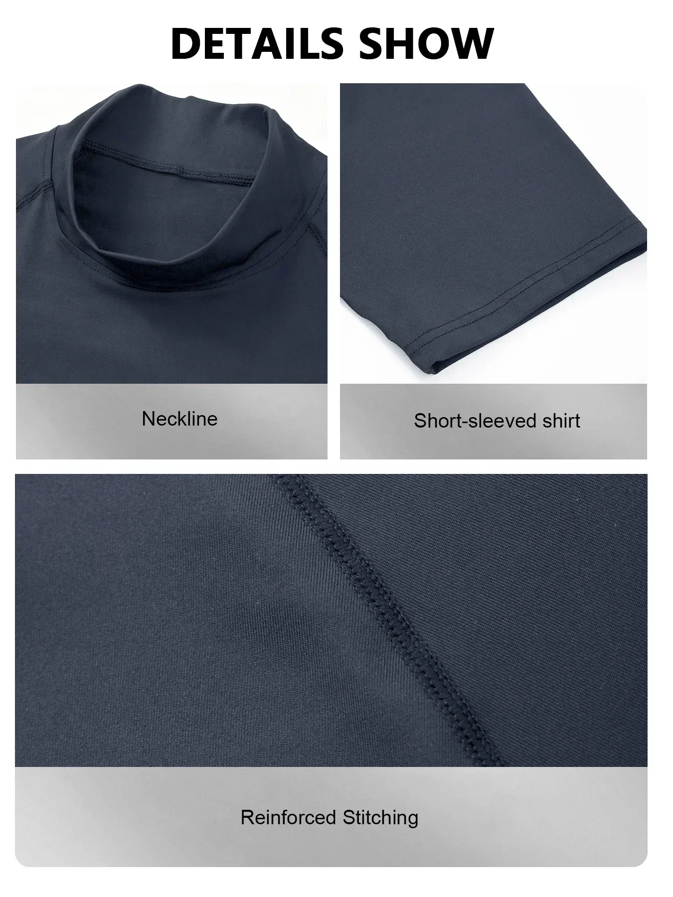 Herren Schnelltrocknende Sportshirts mit Stehkragen und Kurzen Ärmeln, Atmungsaktive Baselayer für Fitness, Laufen, Training und Sport – Detail 11