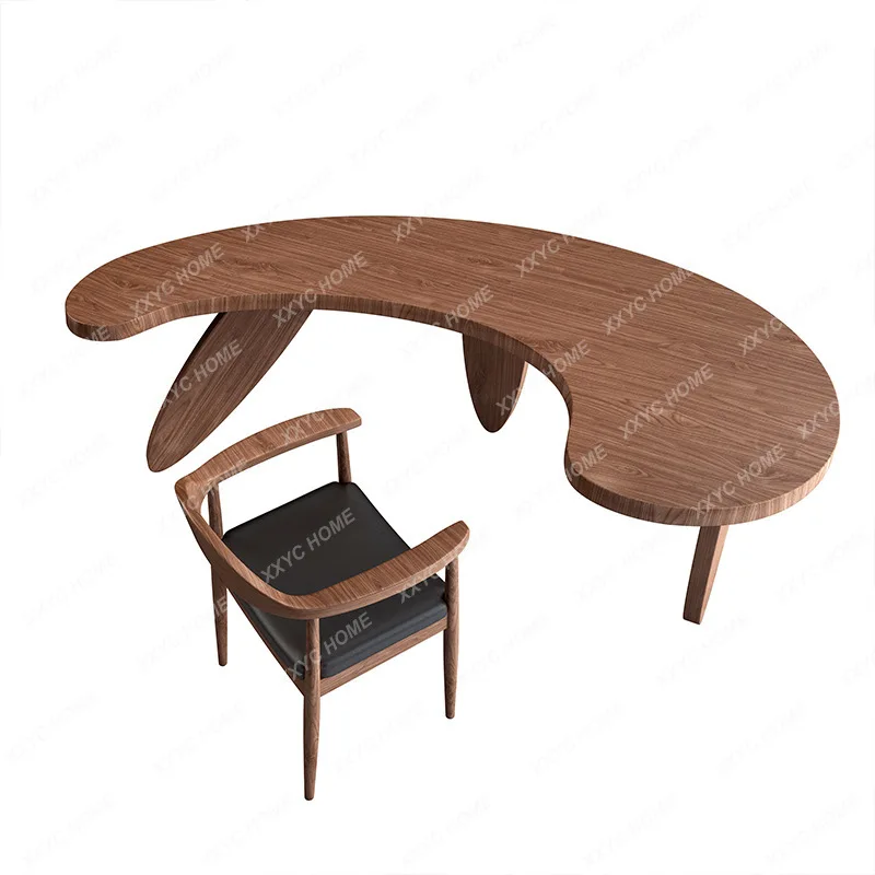 Solid Wood Desk Creative Desk Light Luxury Special-Shaped President Computer Table and Chair Combination