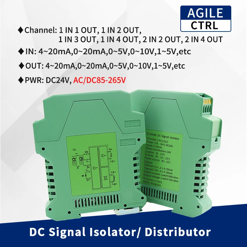 

1 In 2 Out 1 In 2 Out 4-20mA 0-10V DC Signal Isolator 0-10mA 0-20mA to 0-10V 0-5V 1-5V DC24V Analog Signal Isolator Module