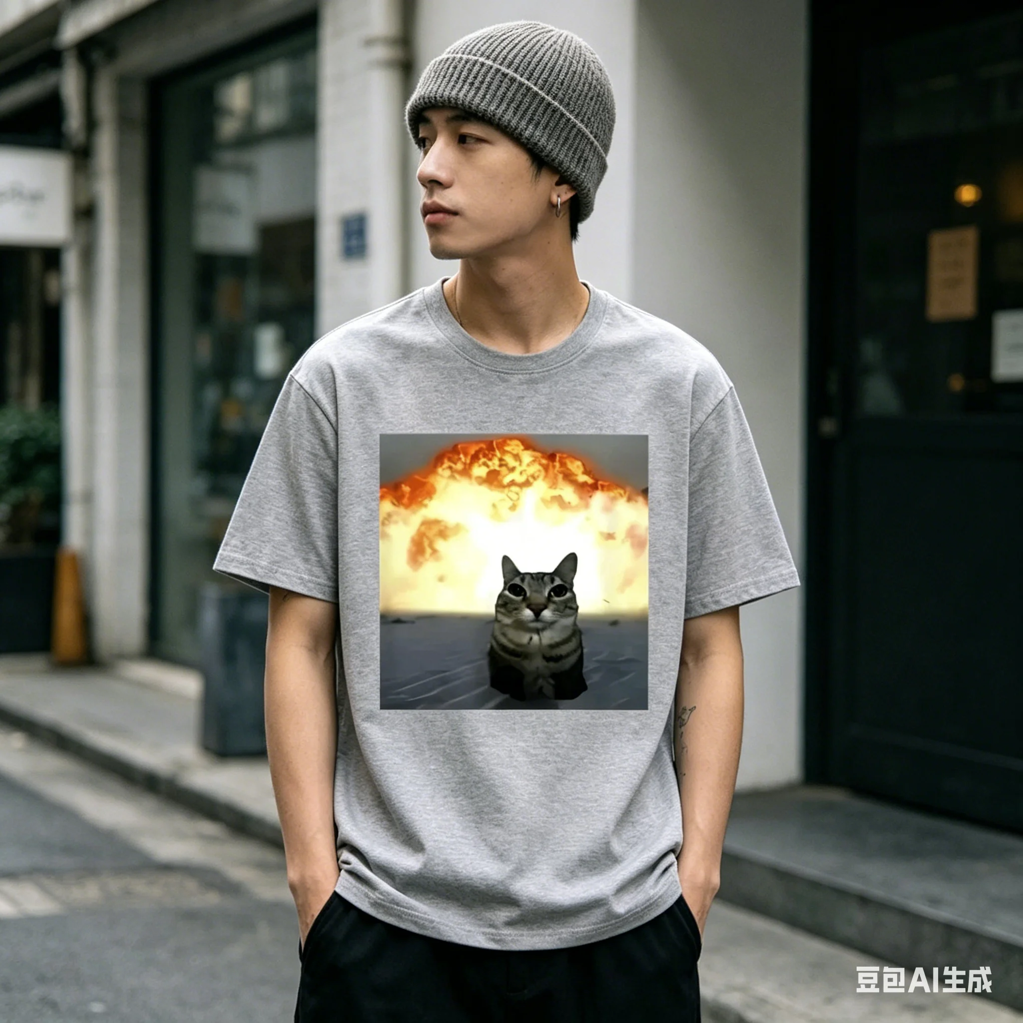 Whimsical Cat  Explosion Graphic T Shirt Men Women Funny Hot Sale Short Sleeve Summer Print Unisex  Tops Aesthetic Clothes