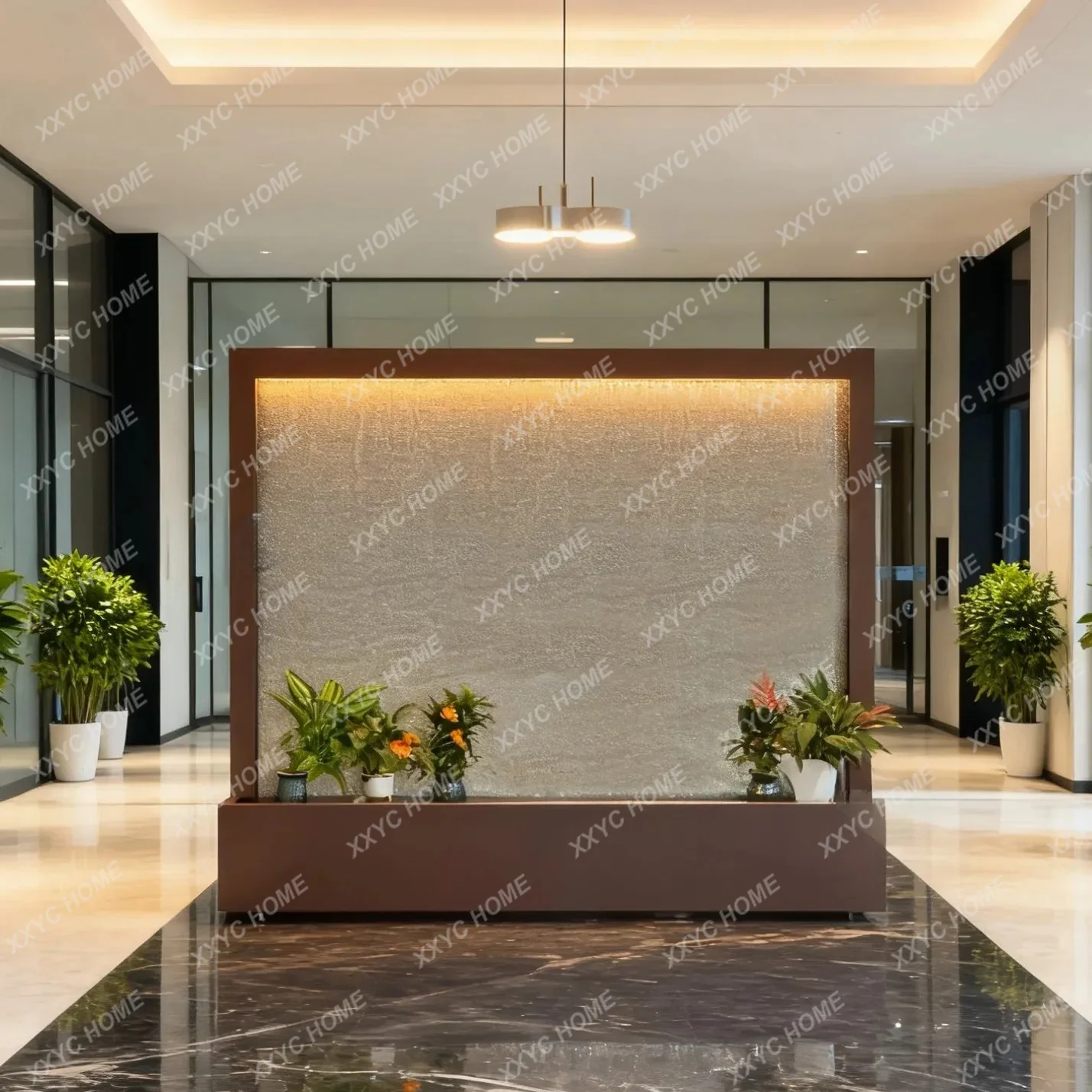 

Stainless steel water curtain wall, flowing water waterfall landscaping courtyard, hotel lobby decoration and wealth orname