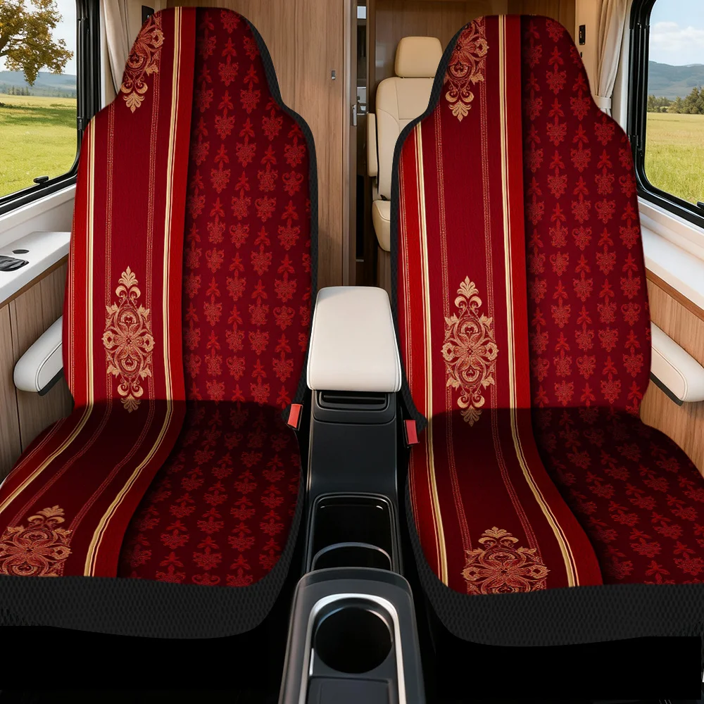 

2D Flat Printing, 2pcs, Unique Burgundy Mandala Floral Damask Pattern Car Seat Covers, Soft And All Season Use, Suitable For Car