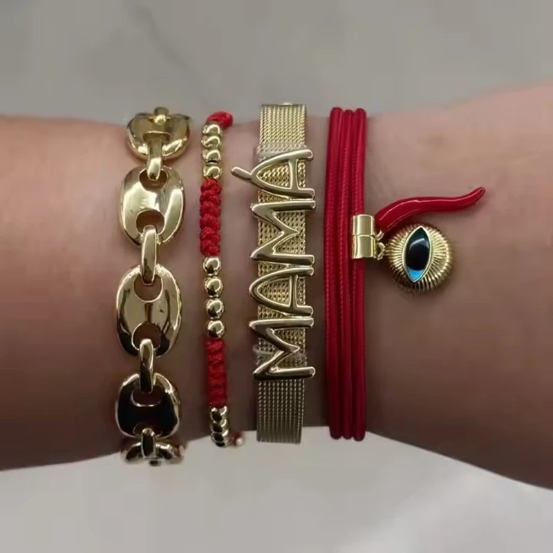 5 قطع مصنوعة يدويًا قابلة للتعديل متعددة الطبقات سوار معصم بتصميم عين تركية وفلفل حار للنساء والرجال إكسسوارات حبل مجوهرات #3