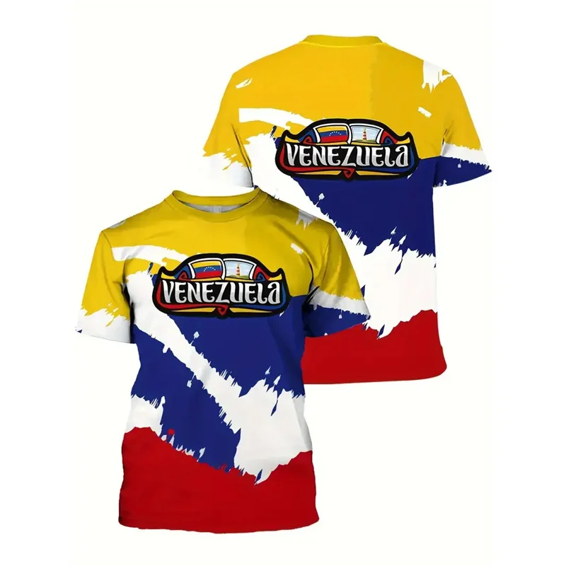 

Venezuela National Flag Pattern 3d Print Men's T shirt Casual O-neck Short Sleeve Loose Tops Fashion Unisex Clothing Summer Tees