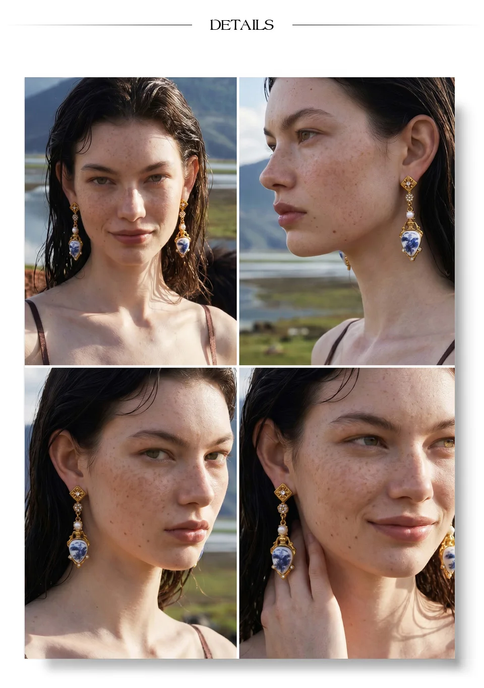 Yhpup Courtly Style Ohrringe aus Edelstahl mit Kunstharz-Blumenanhänger für Damen, beliebter, schicker, exquisiter Ohrschmuck als Geschenk – Detail 6