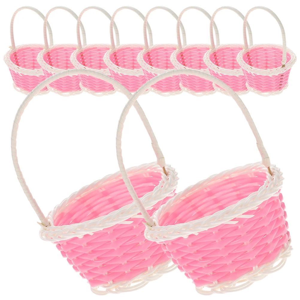 

10 Pcs Mini Woven Plastic Baskets for Kids Easter Party Favors Small Storage Basket Toy Handle Tiny Picnic Basket Creative Gifts