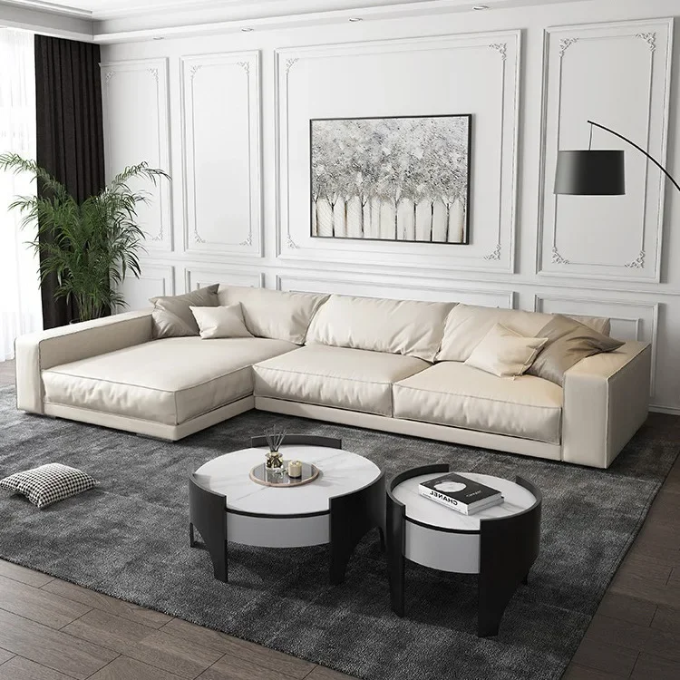 Cross-border Nordic simple living room down backrest latex tofu block technology cloth  furniture solid wood combination sofa