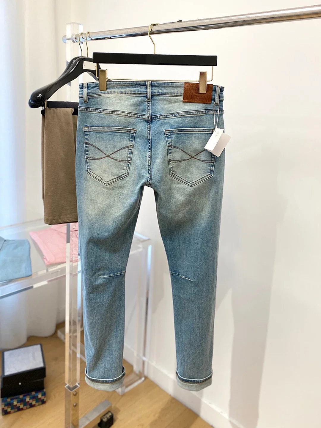 Wash Jeans men 2024 Denim fabric new elastic fashion embroidery Straight long pants Customized leather label Stretch Fabric