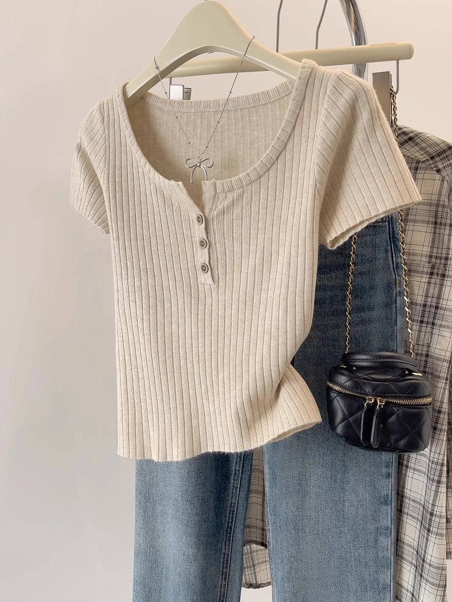 Ele V-Ne Ice Silk ort Sve تي شيرت المرأة الصيف رقيقة التخسيس اللون رداء علوي غير رسمي مريح للتنفس فضفاض صالح