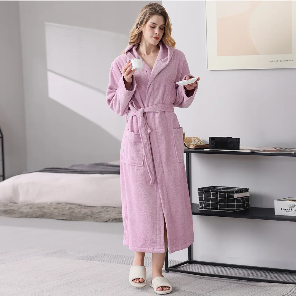 100% CottonTowel Material Bathrobe For Men And Women Couple Hotel Nightgown Bed And Breakfast Hotel Absorbent Bath Bathroom Cap