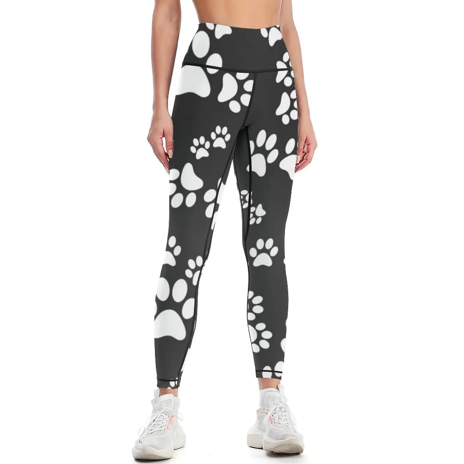 

BLACK PAW PATTERN MONOCHROME CATS DOGS Leggings Sportswear woman gym Women's fitness Sports pants woman Womens Leggings