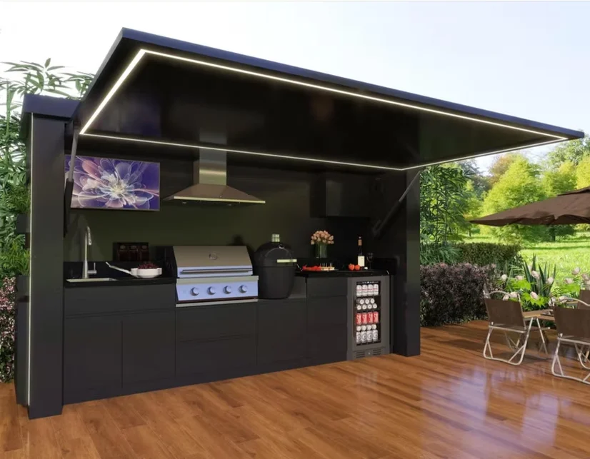 Durable Four Seasons Black Stainless Steel Outdoor Kitchen Cabinet BBQ BBQ Camping Outdoor Kitchen