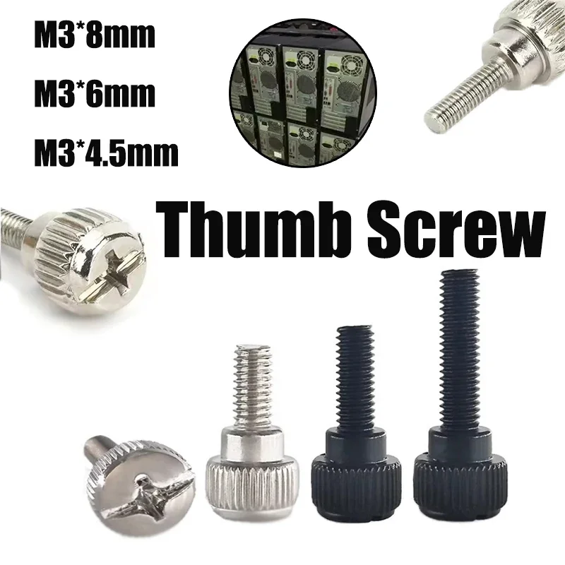 

10Pcs Silver Black Carbon Steel Slotted Head M3 PC Computer Case Cover Hand Tighten Thumbscrew Thumb Bolt Screw,Thumbscrews
