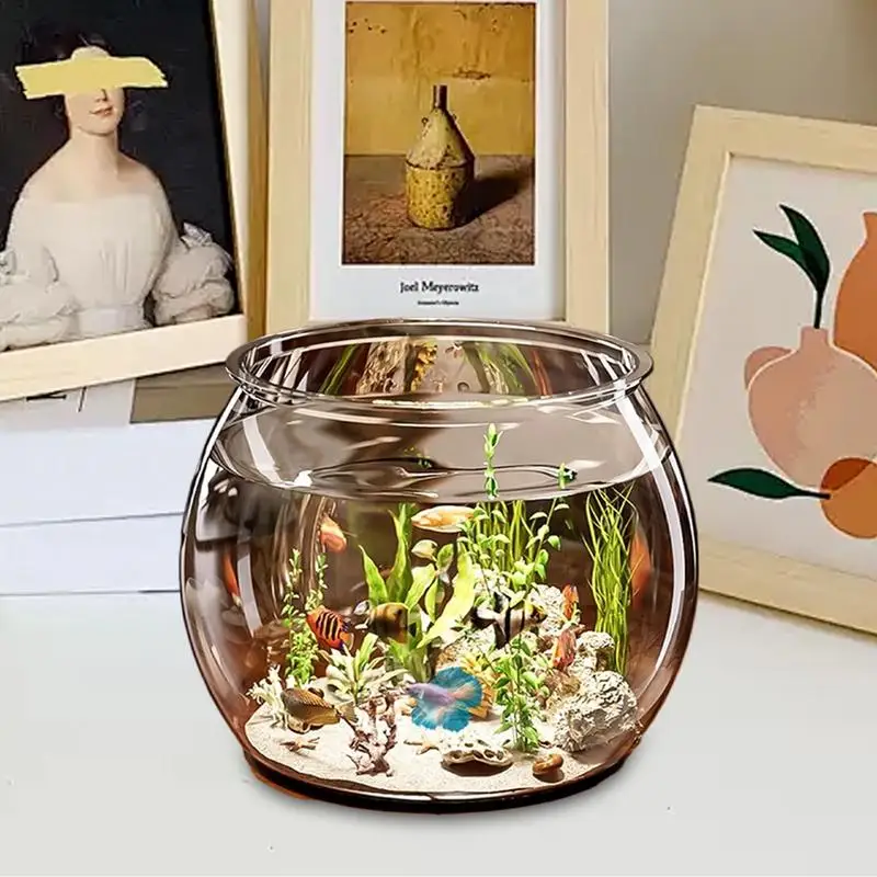 Transparent Round Ornamental Fish Tank Portable Goldfishes Small Fish Bowl Pet PET Lightweight Desk Aquarium Home Decoration - Image 5