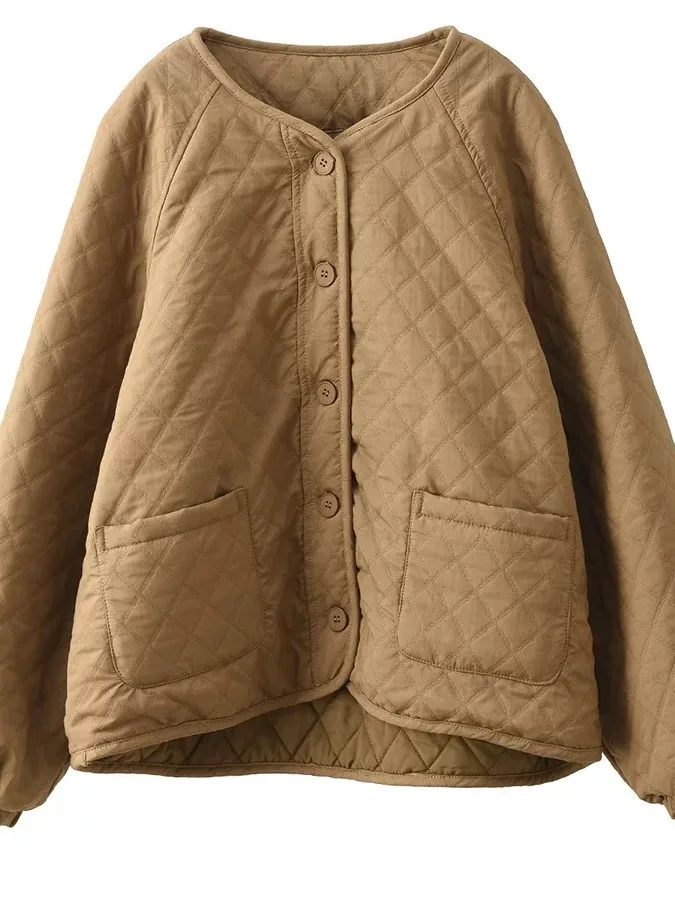 

Thiened Cotton Jaet oulder Pad Diamond Pattern Warm Coat Women's Clothing Spring Autumn Winter Seasonal Faion Sle