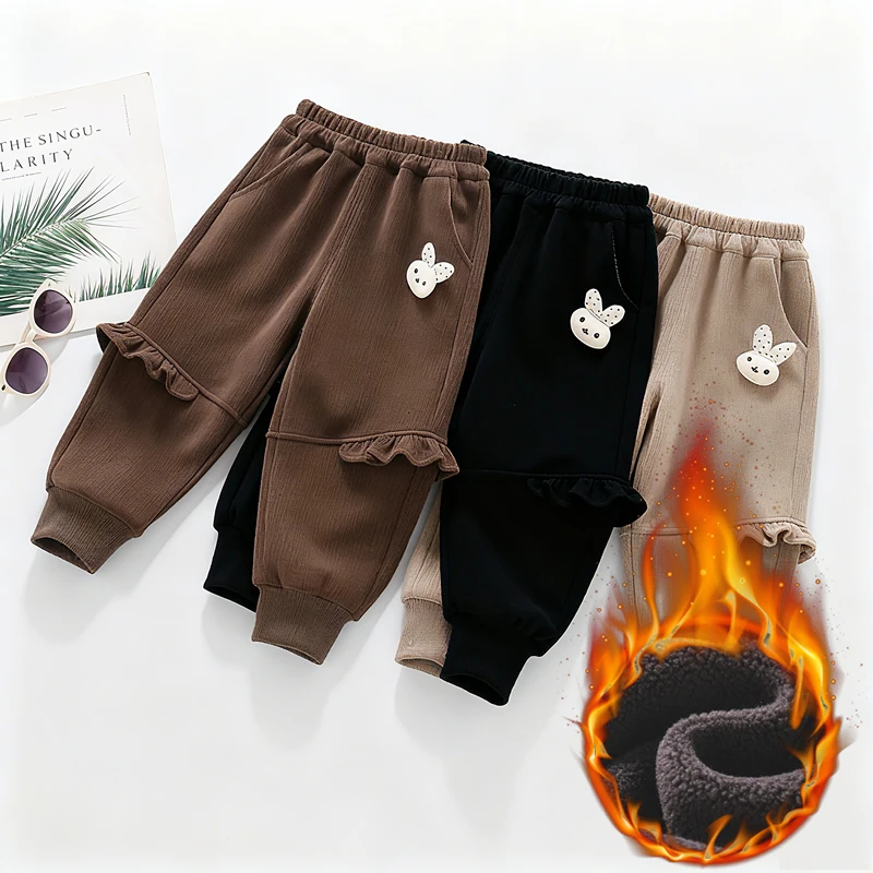 

Girls' Pants Winter 2025 New Style Girls' Baby Ruffled Trendy Winter Jogger Sweatpants