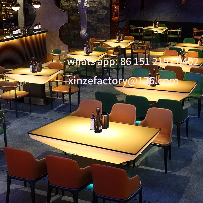 

Customizable luminous coffee table Internet celebrity bar table and chairs Clear Dining BBQ restaurant Rectangle ktv booth