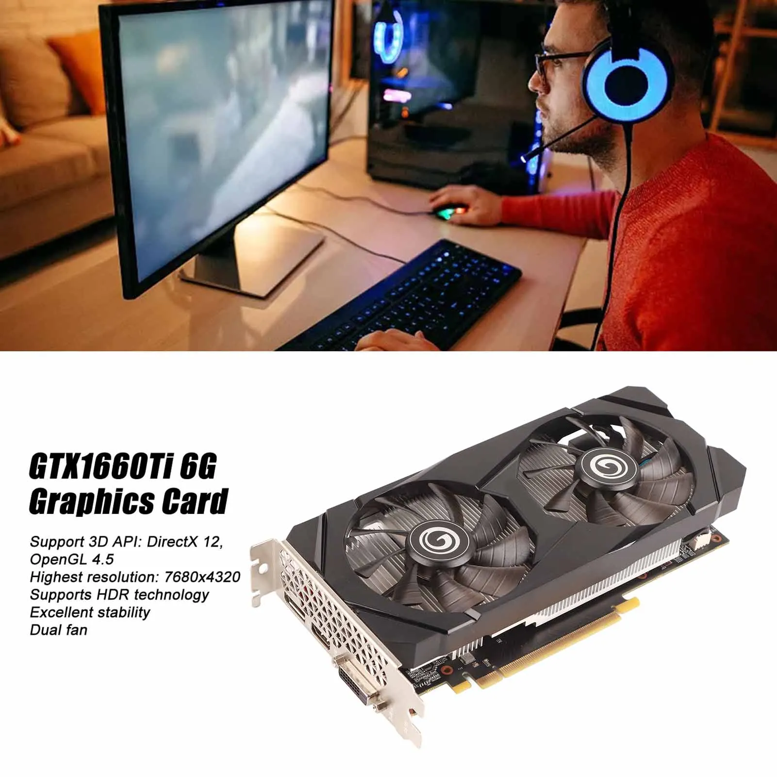 

GTX1660Ti 6G Graphics Card GDDR6 192Bit Dual Fan Stable Desktop Computer Gaming Graphics Card Graphics Card 192Bit Graphics Card