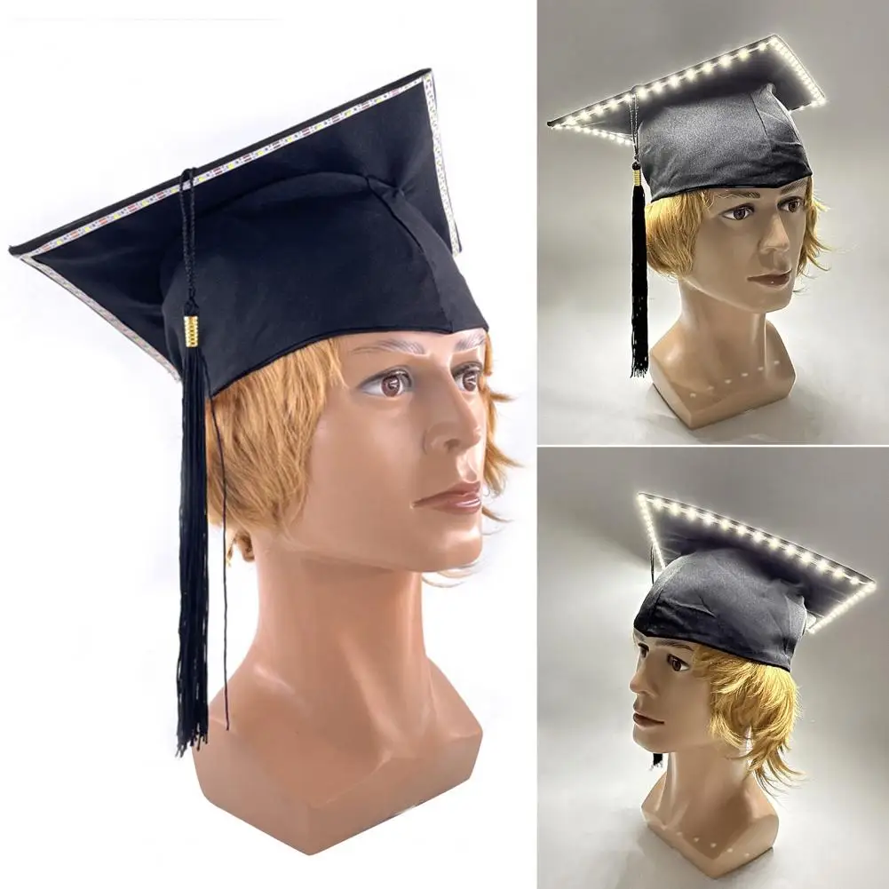 Unisex Graduation Bachelor Cap LED Luminous High School College Master Doctor Graduation Party Academic Hat Graduation Cap