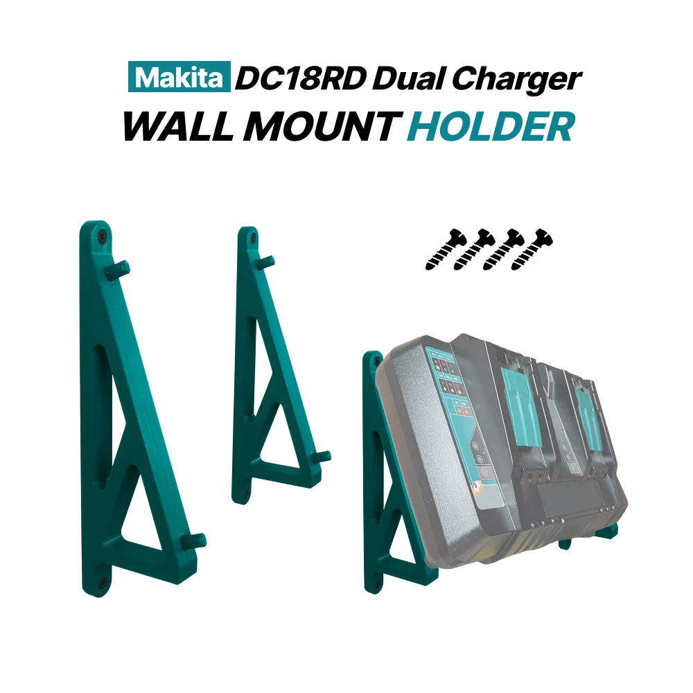 Dual Charger Wall Mount Holder Compatible with Makita DC18RD 18V Charger, Power Tool Bracket Garage Workshop Storage Accessory