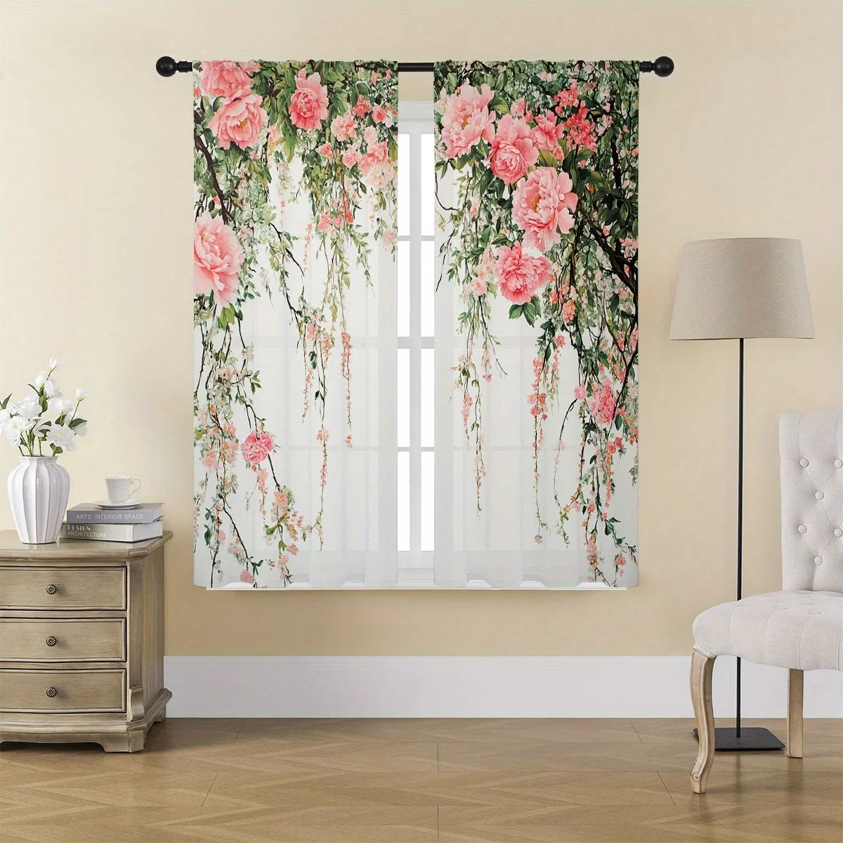 2PCS 디지털 프린트 시어 커튼, 나뭇가지, 잎사귀, - English Home Office 리뷰 및 가격