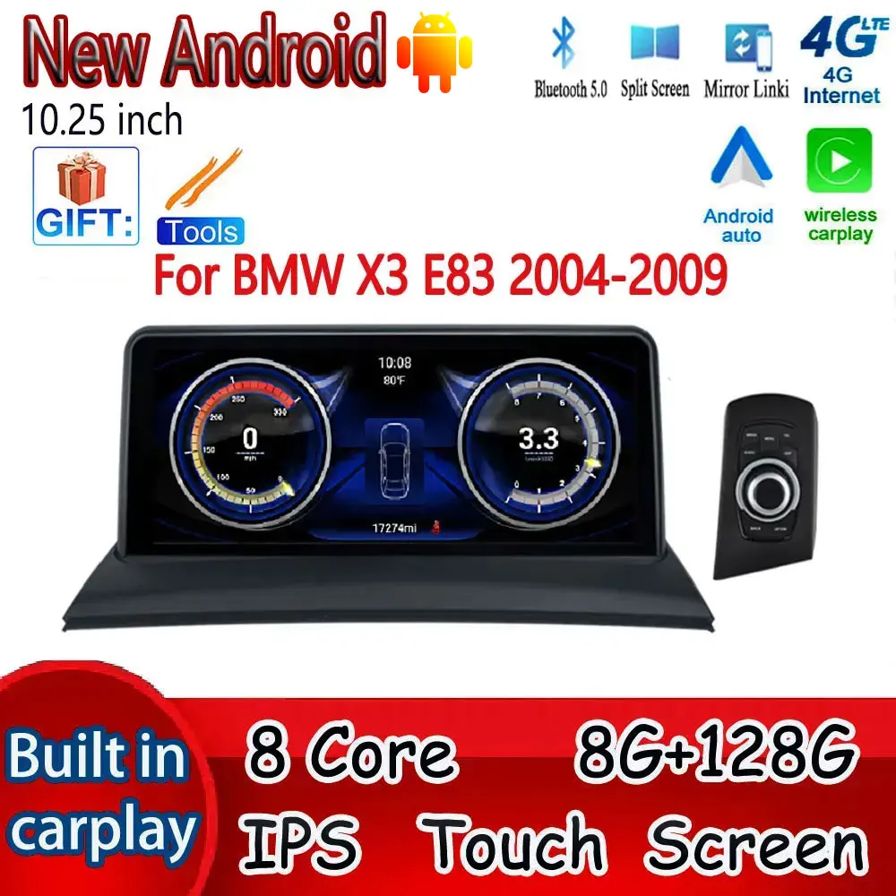 IDrive 10.25 Inch Stereo Radio For BMW X3 E83 2004-2009 Android 14  Wireless Carplay Auto Monitors BT Car Multimedia Player